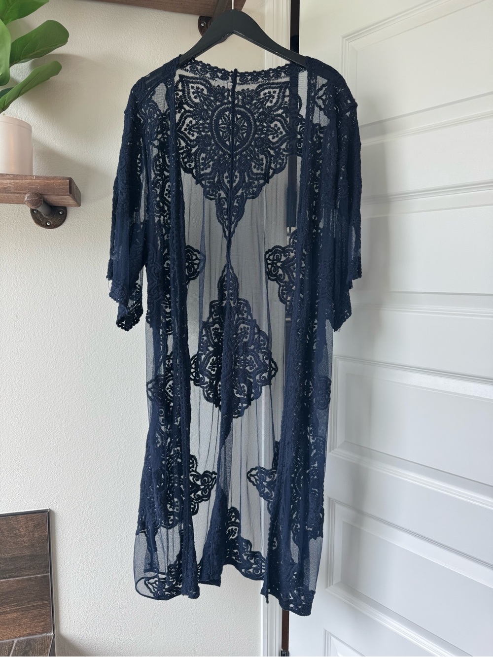 Navy Sheer Lace Kimono - Unbranded